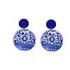 Acrylic Blue and White Porcelain Printed Dangle Stud Earrings FS-WG917E7-06-1