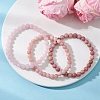 3Pcs Natural Rhodochrosite & Rose Quartz & Pink Opal Round Beads Stretch Bracelets for Women BJEW-JB12836-5