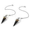 Resin Dowsing Pendulum Pendants with Natural Obsidian Chips inside and Iron Chain & Alloy Caps GG-CBAEAD2-01C-1
