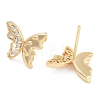 Butterfly Brass Pave Clear Cubic Zirconia Stud Earrings for Women EJEW-S216-03G-2