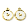 Ion Plating(IP) 304 Stainless Steel Pave Shell Flat Round Charms with Heart X-FIND-Z028-06G-1