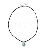 Opalite & Natural Green Aventurine & Tiger Eye & Blue Spot Jasper & Rose Quartz Copper Wire Wrapped Faceted Heart Pendant Black PU Leather Cord Necklaces NJEW-JN05837-5