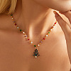 Christmas Alloy & Brass Red and Green Enamel Pendant Colorful Resin Beaded Necklaces for Women FS-WGF8F07-06-2