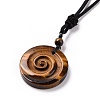 Adjustable Natural Tiger Eye Vortex Pendant Necklace with Nylon Cord for Women NJEW-L171-05C-3