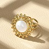 Flat Round 304 Stainless Steel White Shell Finger Rings for Women RJEW-G346-08G-02-1