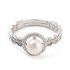 Round Natural Pearl & Cubic Zirconia Finger Rings STER-Z009-09P-2