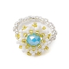 Flower Glass Seed Beaded Stretch Rings for Women RJEW-MZ00022-02-1