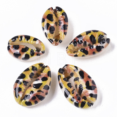 Printed Natural Cowrie Shell Beads X-SSHEL-R047-01-B07-1