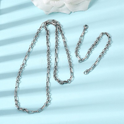304 Stainless Steel Teardrop Link Chain Bracelet & Necklace Jewelry Sets SJEW-L199-18P-1