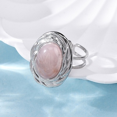 Oval Natural Rose Quartz Finger Rings RJEW-M063-01P-11-1