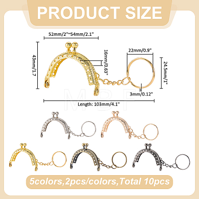 10Pcs 5 Colors Alloy Kiss Lock Arch Shaped Bag Handle Frame with Split Key Rings FIND-ME0004-34-1