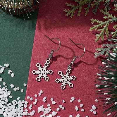 Non-Tarnish Hollow Christmas Snowflake 201 Stainless Steel Dangle Earrings for Women EJEW-JE05875-1