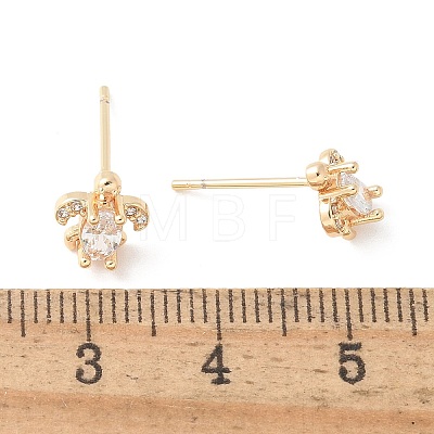 Brass & Clear Cubic Zirconia & Glass Stud Earrings EJEW-Q014-15G-1