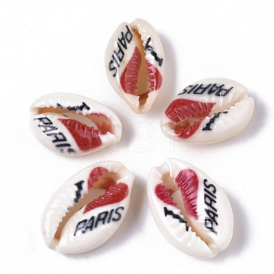 Printed Natural Cowrie Shell Beads SSHEL-R047-01-G01-1