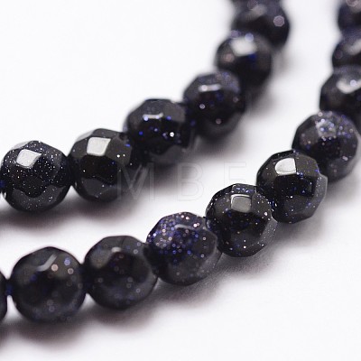 Synthetic Blue Goldstone Beads Strands G-D840-14-6mm-1