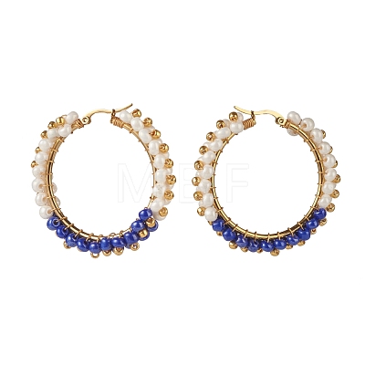 Glass Beads Braided Big Hoop Earrings EJEW-JE04848-04-1