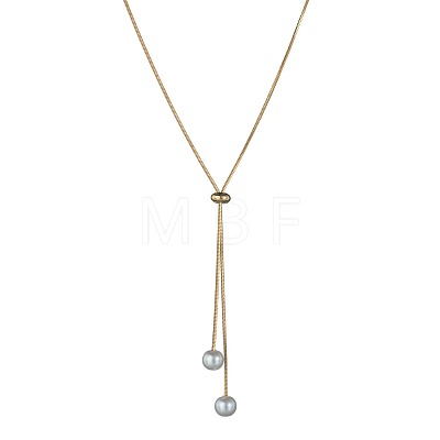 Alloy Snake Chain Slider Lariat Necklaces with Plastic Imitation Pearl Round Beads WG87CD3-01-1