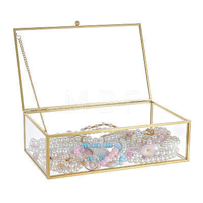 Glass & Brass Jewelry Box with Chain Hinge CON-WH0110-335A-1