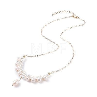 Shell Pearl Braided Pendant Necklace NJEW-TA00026-1