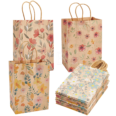 16Pcs 4 Styles Flower Print Paper Bags with Handles ABAG-BBC0001-30-1