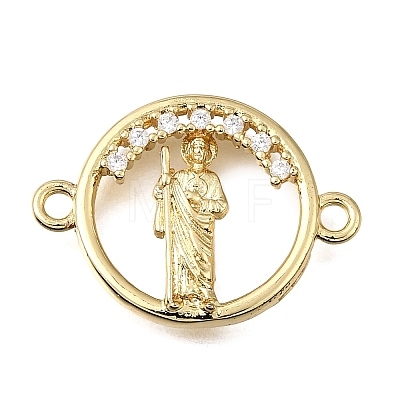 Religion Brass Micro Pave Clear Cubic Zirconia Connector Charms KK-G602-07G-11-1