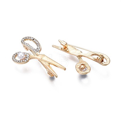 Crystal Rhinestone Scissor Lapel Pin with Plastic Pearl JEWB-N007-061-1