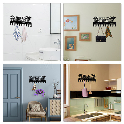 Word HELLO SUMMER Pattern Iron Wall Mounted Hook Hangers HJEW-WH0018-041-1