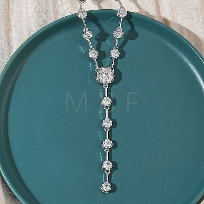 Brass Pave Clear Cubic Zirconia Y Necklaces NJEW-G183-06P-02-1
