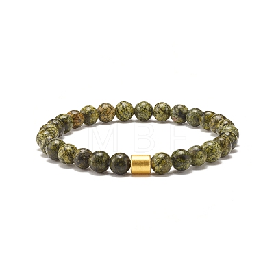 2Pcs 2 Style Natural Serpentine/Green Lace & Lava Rock Round Beaded Stretch Bracelets Set with Column Synthetic Hematite BJEW-JB07575-1
