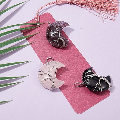 3Pcs 3 Style Natural Gemstone Wire Wrapped Pendants G-SZ0001-43-1