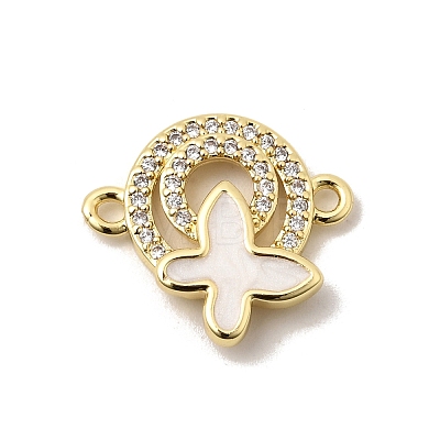 Brass Micro Pave Cubic Zirconia Double Ring with Butterfly Connector Charms KK-A296-24G-1