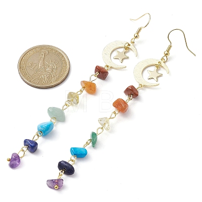 Chakra Theme Natural & Synthetic Mixed Gemstone Chips Beaded Tassel Earrings EJEW-JE05453-1