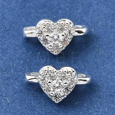 Brass Micro Pave Clear Cubic Zirconia 2-Loop Heart Spacer Bars KK-C258-05S-1