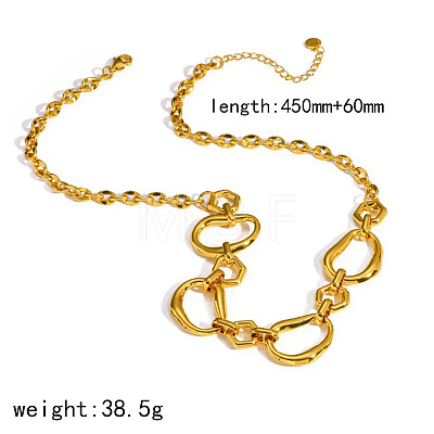 304 Stainless Steel Geometric Irregular Ring Link Chain Necklaces for Women WGC0149-01-1