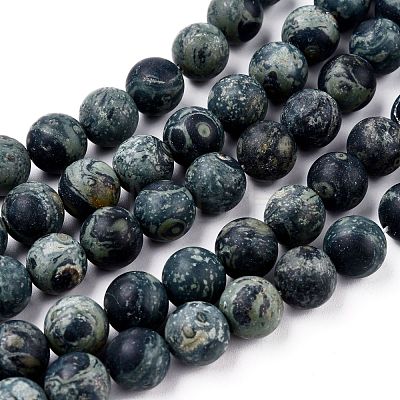 Frosted Natural Kambaba Jasper Beads Strands G-M272-14-8mm-1