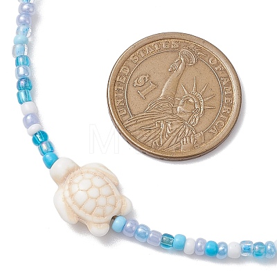 Summer Beach Sea Turtle Dyed Synthetic Turquoise & Glass Seed Beads Beaded Necklaces for Women NJEW-JN05081-02-1