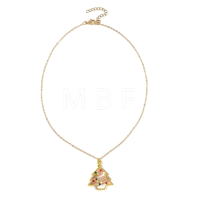 Zinc Alloy Glass Colorful Christmas Tree Pendant Brass Cable Chain Necklaces NJEW-TA00267-1