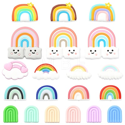 20Pcs 20 Styles Rainbow Food Grade Eco-Friendly Silicone Focal Beads SIL-CJ0001-78-1