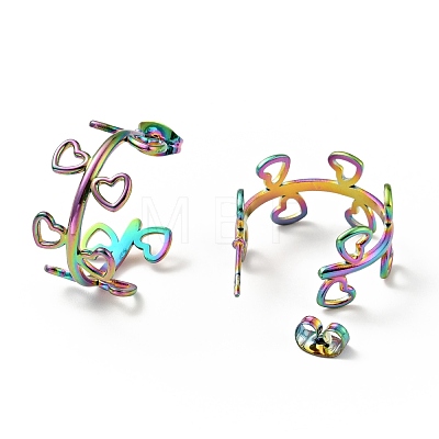 Rainbow Color Heart Wrap Stud Earrings EJEW-G293-04M-1