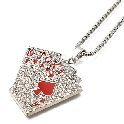 Alloy Full Crystal Rhinestone Playing Cards Pendant Necklaces NJEW-R001-01P-01-1