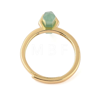 Double Pointed Hexagonal Prism Natural Green Aventurine Adjustable Rings for Women RJEW-G327-01G-03-1
