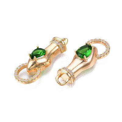 Brass Clear & Green Cubic Zirconia Connector Charms KK-N216-356LG-1