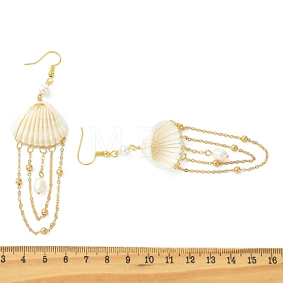 Shell & Brass & 304 Stainless Steel Dangle Earrings EJEW-TA00810-1