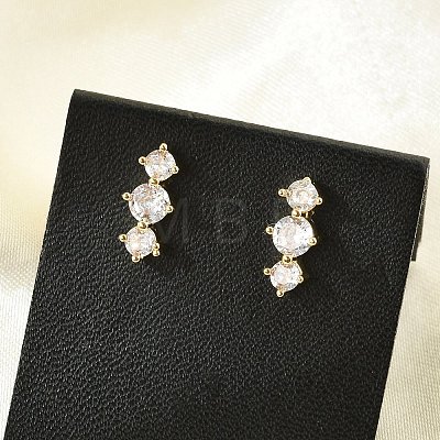 Brass Micro Pave Clear Cubic Zirconia Stud Earrings EJEW-R016-26G-15-1