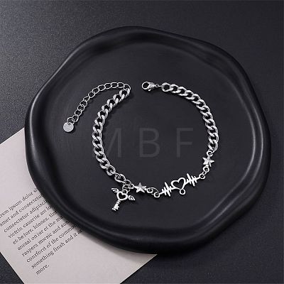 201 Stainless Steel Heart Key with Angel Wings Charm Bracelets for Men Women WG5D024-01-1