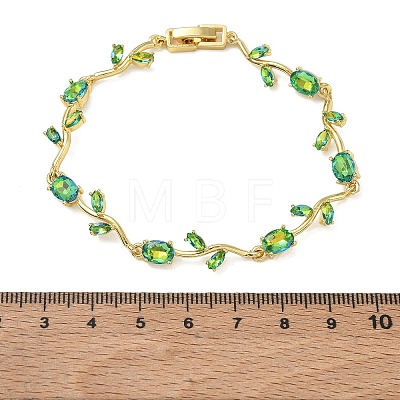 Brass Glass Flower Link Chain Bracelets KK-CBA7DFA-01G-01-1