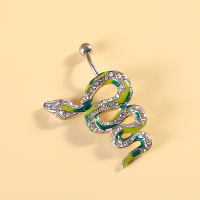 316L Surgical Stainless Steel Pave Cubic Zirconia Enamel Dangle Curved Barbell Belly Rings FS-WGB5546-01-1