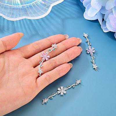 3Pcs 3 Colors Brass Pave Cubic Zirconia Connector Charms KK-TA0008-71S-1