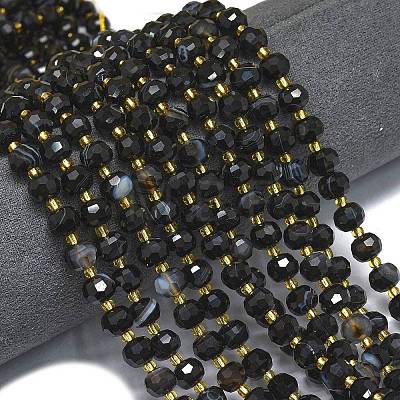 Natural Banded Black Agate Beads Strands G-K389-E51-01-1