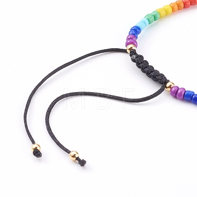 Rainbow Adjustable Nylon Cord Braided Bead Bracelets BJEW-JB06021-1